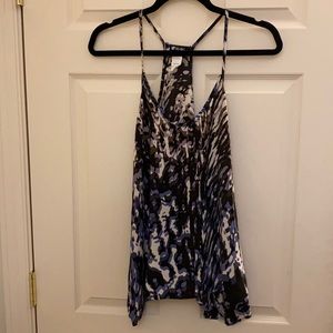 Black Abstract Print Asymmetrical Racerback Tank